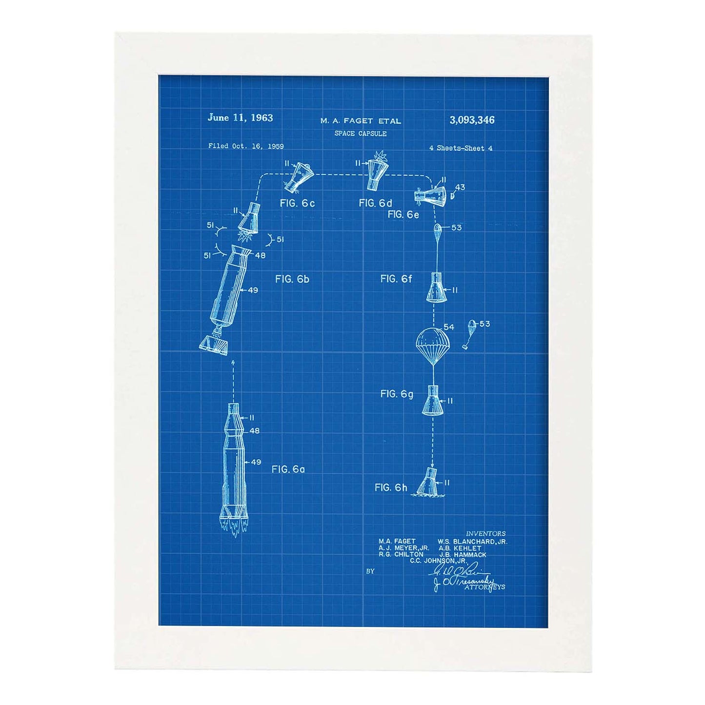 Poster con patente de Capsula espacial 3. Lámina con diseño de patente antigua-Artwork-Nacnic-A4-Marco Blanco-Nacnic Estudio SL