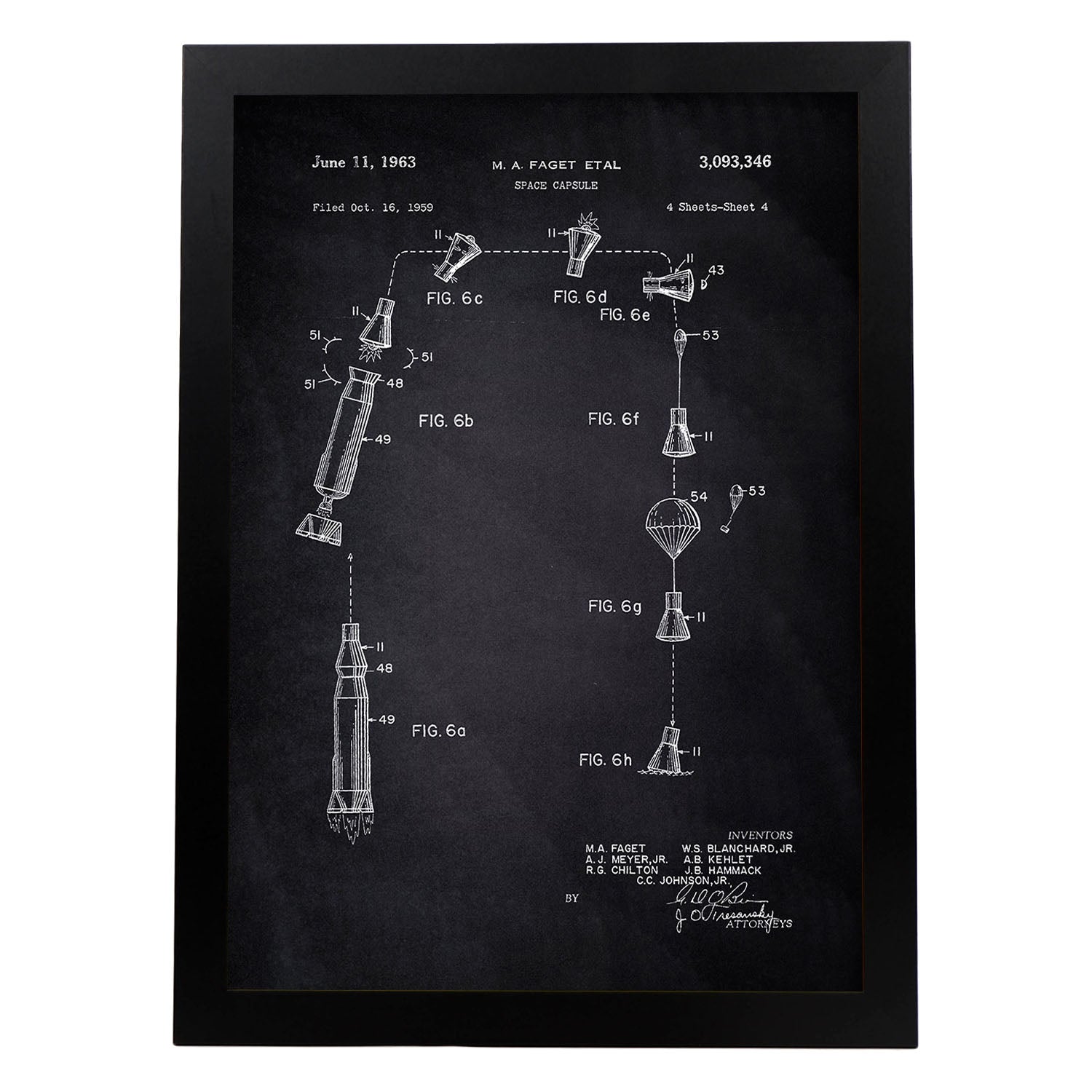 Poster con patente de Capsula espacial 3. Lámina con diseño de patente antigua-Artwork-Nacnic-A4-Marco Negro-Nacnic Estudio SL