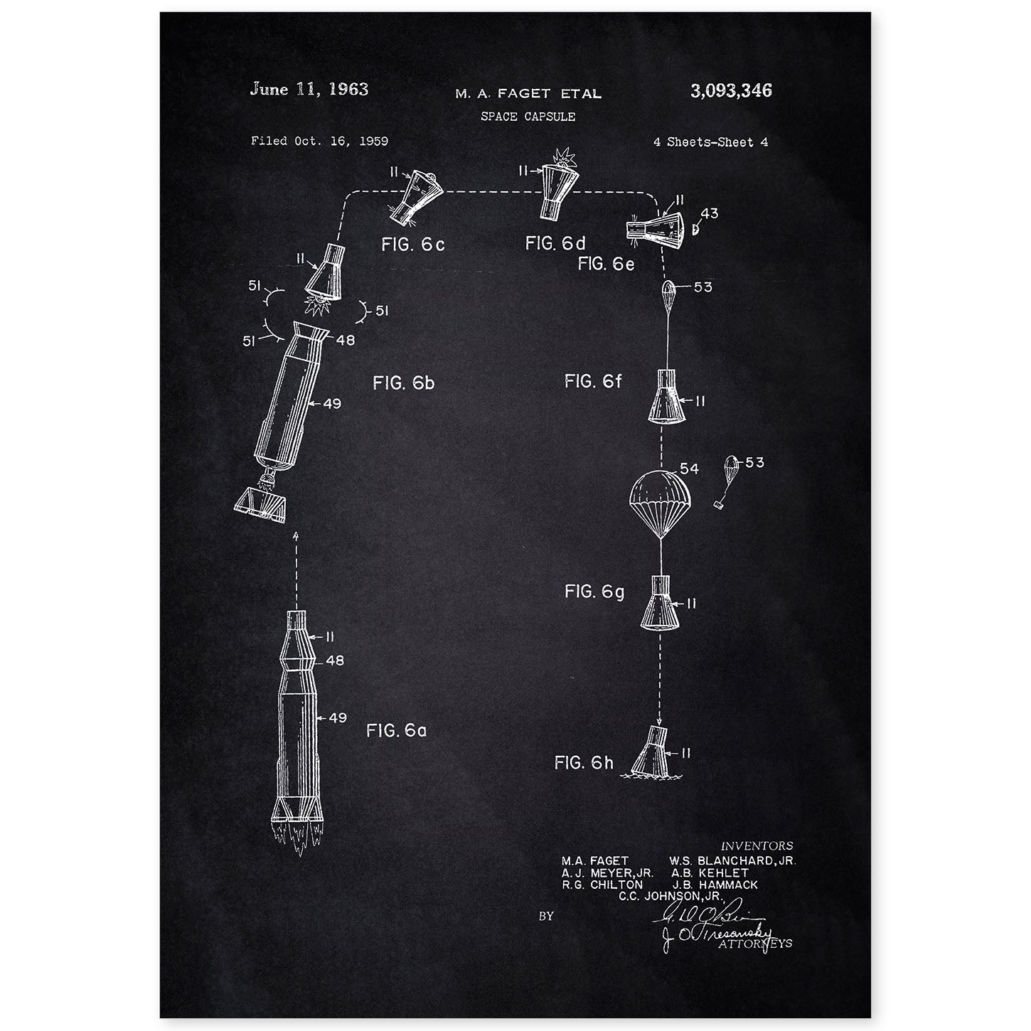 Poster con patente de Capsula espacial 3. Lámina con diseño de patente antigua-Artwork-Nacnic-A4-Sin marco-Nacnic Estudio SL