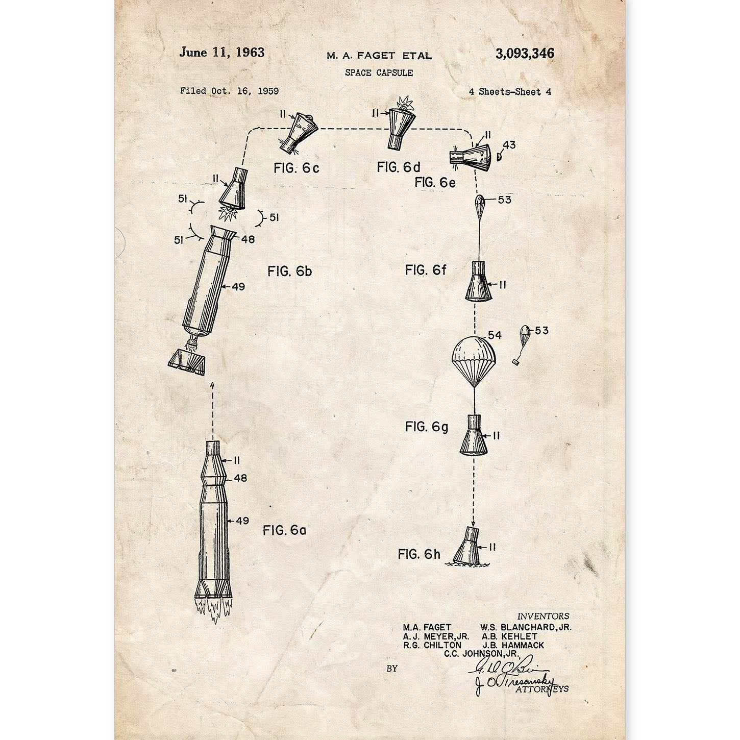Poster con patente de Capsula espacial 3. Lámina con diseño de patente antigua.-Artwork-Nacnic-A4-Sin marco-Nacnic Estudio SL