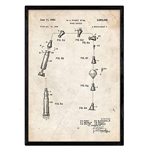 Poster con patente de Capsula espacial 3. Lámina con diseño de patente antigua.-Artwork-Nacnic-Nacnic Estudio SL