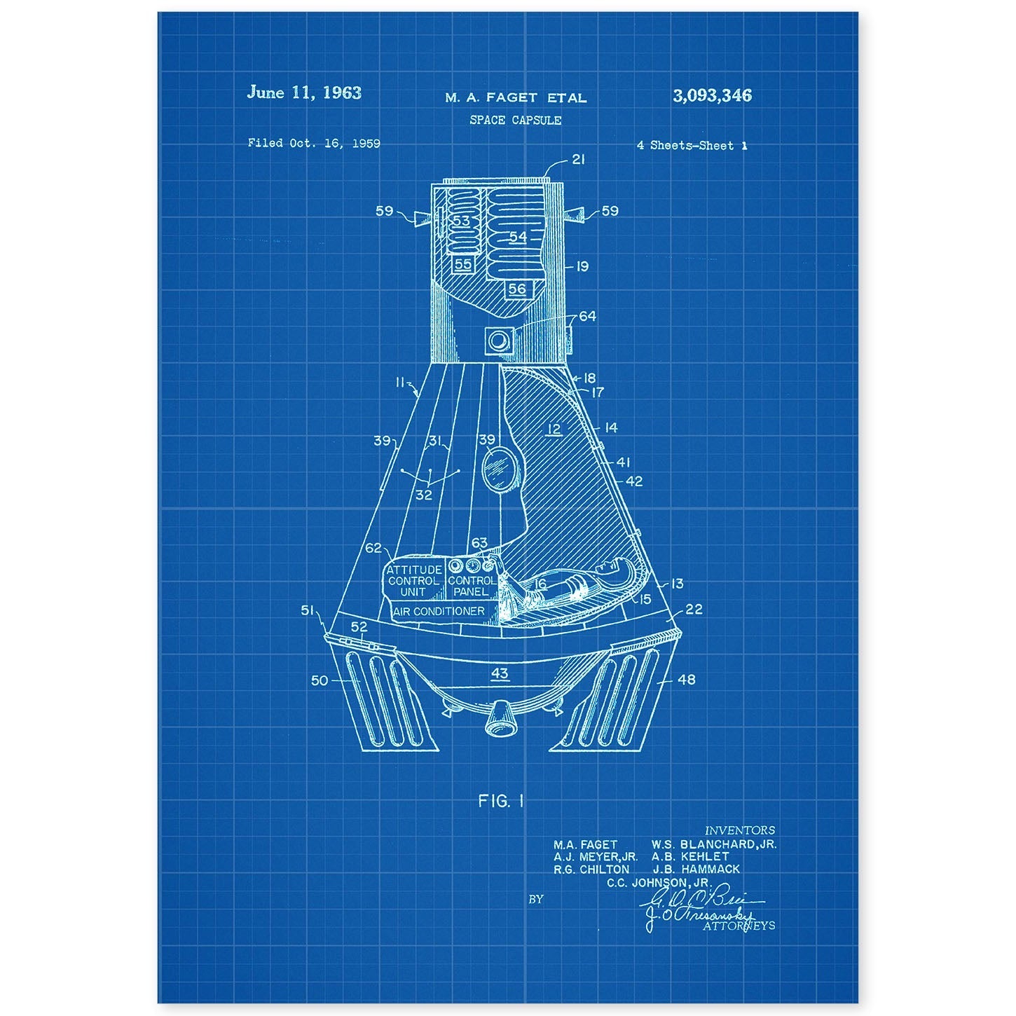 Poster con patente de Capsula espacial. Lámina con diseño de patente antigua-Artwork-Nacnic-A4-Sin marco-Nacnic Estudio SL