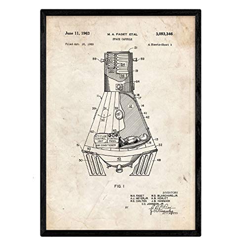 Poster con patente de Capsula espacial. Lámina con diseño de patente antigua.-Artwork-Nacnic-Nacnic Estudio SL
