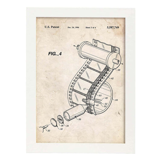 Poster con patente de Carrete de camara de fotos. Lámina con diseño de patente antigua.-Artwork-Nacnic-A3-Marco Blanco-Nacnic Estudio SL