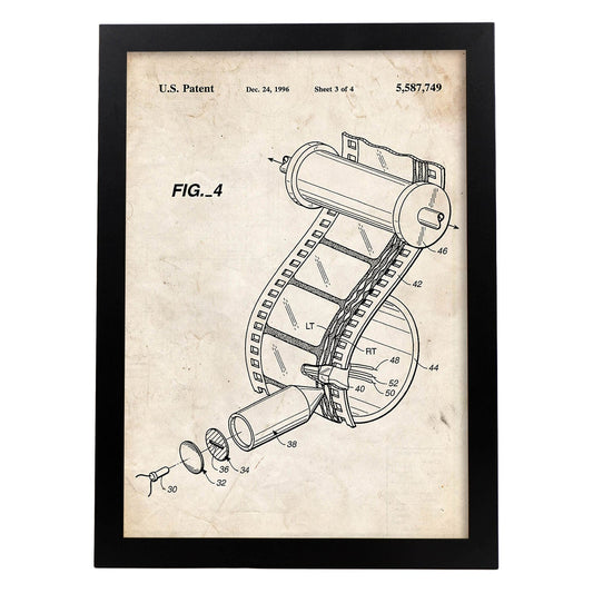 Poster con patente de Carrete de camara de fotos. Lámina con diseño de patente antigua.-Artwork-Nacnic-A3-Marco Negro-Nacnic Estudio SL