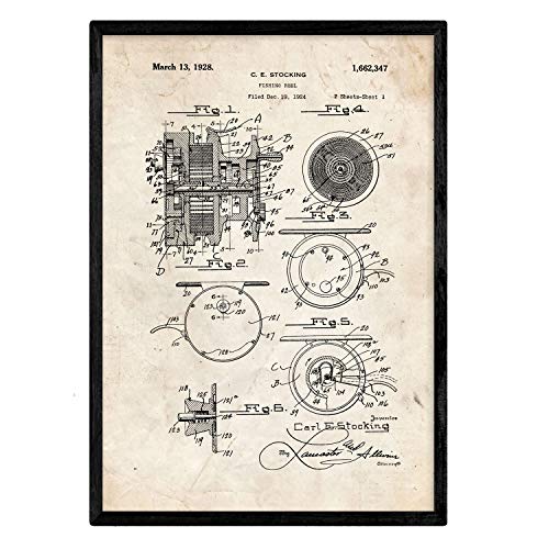 Poster con patente de Carrete de pescar. Lámina con diseño de patente antigua.-Artwork-Nacnic-Nacnic Estudio SL