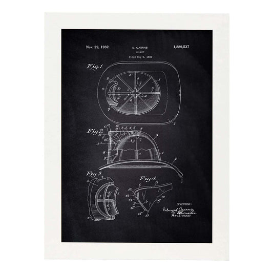 Poster con patente de Casco de bombero 2. Lámina con diseño de patente antigua-Artwork-Nacnic-A3-Marco Blanco-Nacnic Estudio SL