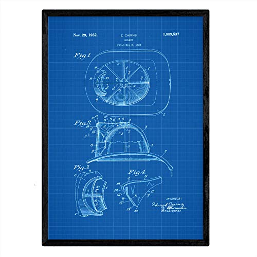Poster con patente de Casco de bombero 2. Lámina con diseño de patente antigua-Artwork-Nacnic-Nacnic Estudio SL