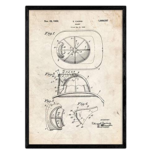 Poster con patente de Casco de bombero 2. Lámina con diseño de patente antigua.-Artwork-Nacnic-Nacnic Estudio SL