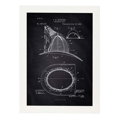Poster con patente de Casco de bombero. Lámina con diseño de patente antigua-Artwork-Nacnic-A3-Marco Blanco-Nacnic Estudio SL