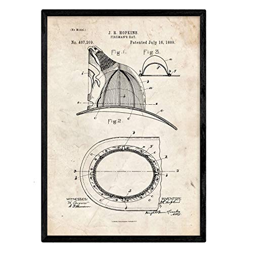Poster con patente de Casco de bombero. Lámina con diseño de patente antigua.-Artwork-Nacnic-Nacnic Estudio SL