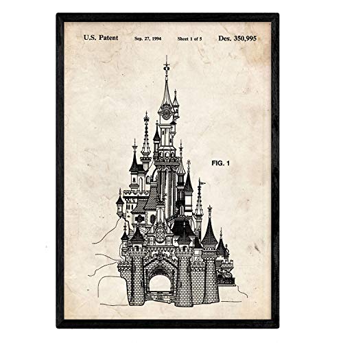 Poster con patente de Castillo Disney. Lámina con diseño de patente antigua.-Artwork-Nacnic-Nacnic Estudio SL