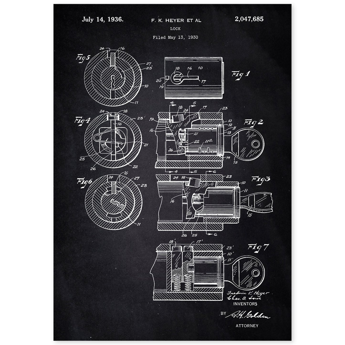 Poster con patente de Cerradura. Lámina con diseño de patente antigua-Artwork-Nacnic-A4-Sin marco-Nacnic Estudio SL
