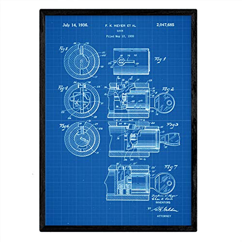 Poster con patente de Cerradura. Lámina con diseño de patente antigua-Artwork-Nacnic-Nacnic Estudio SL