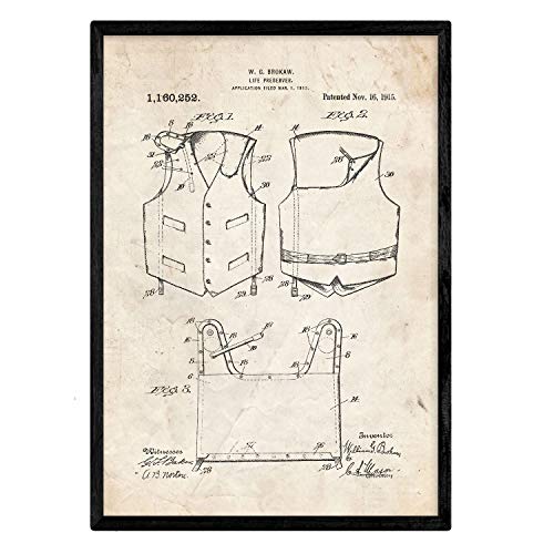 Poster con patente de Chaleco salvavidas 1. Lámina con diseño de patente antigua.-Artwork-Nacnic-Nacnic Estudio SL