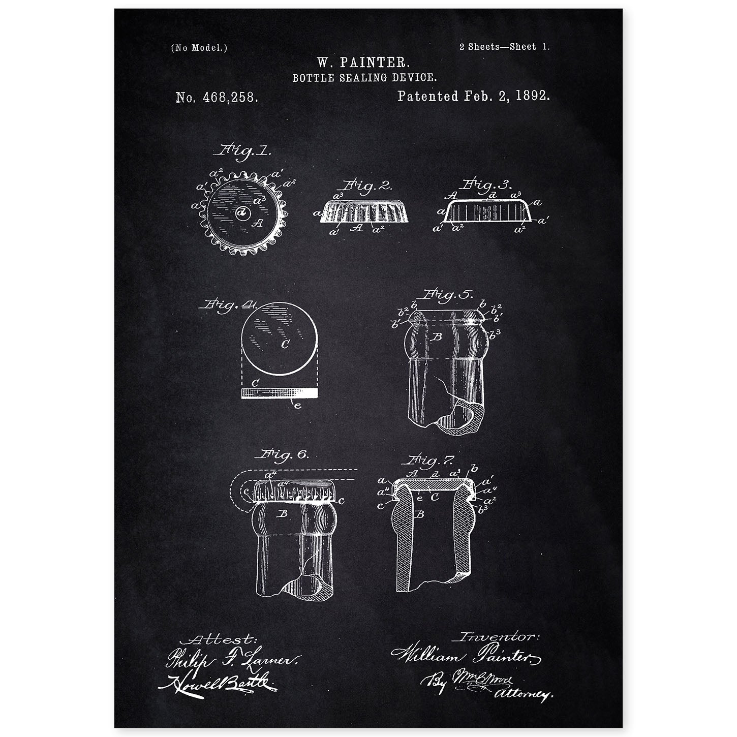 Poster con patente de Chapa de botella. Lámina con diseño de patente antigua-Artwork-Nacnic-A4-Sin marco-Nacnic Estudio SL