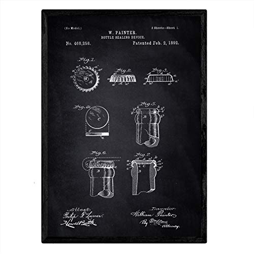 Poster con patente de Chapa de botella. Lámina con diseño de patente antigua-Artwork-Nacnic-Nacnic Estudio SL