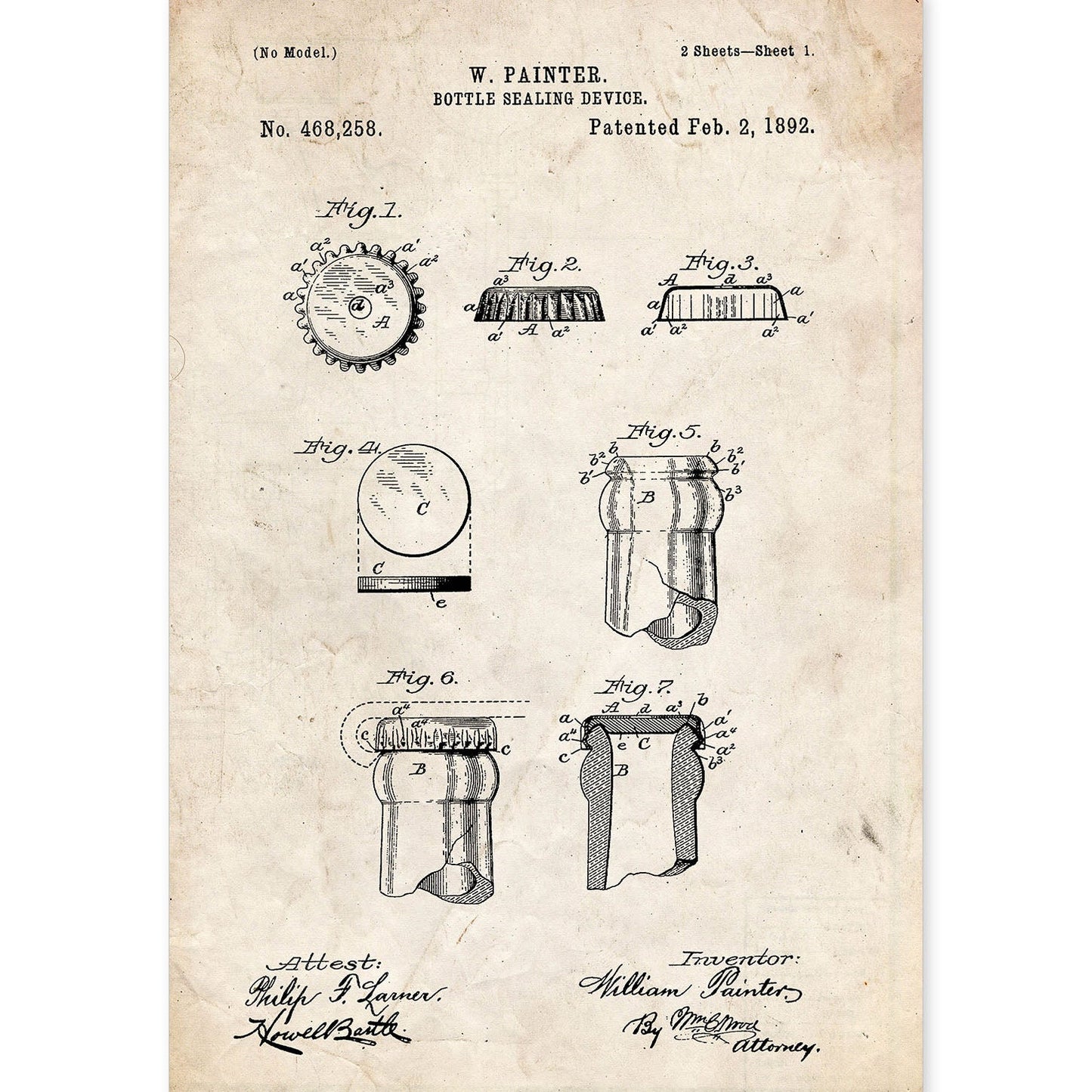 Poster con patente de Chapa de botella. Lámina con diseño de patente antigua.-Artwork-Nacnic-A4-Sin marco-Nacnic Estudio SL