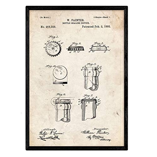 Poster con patente de Chapa de botella. Lámina con diseño de patente antigua.-Artwork-Nacnic-Nacnic Estudio SL