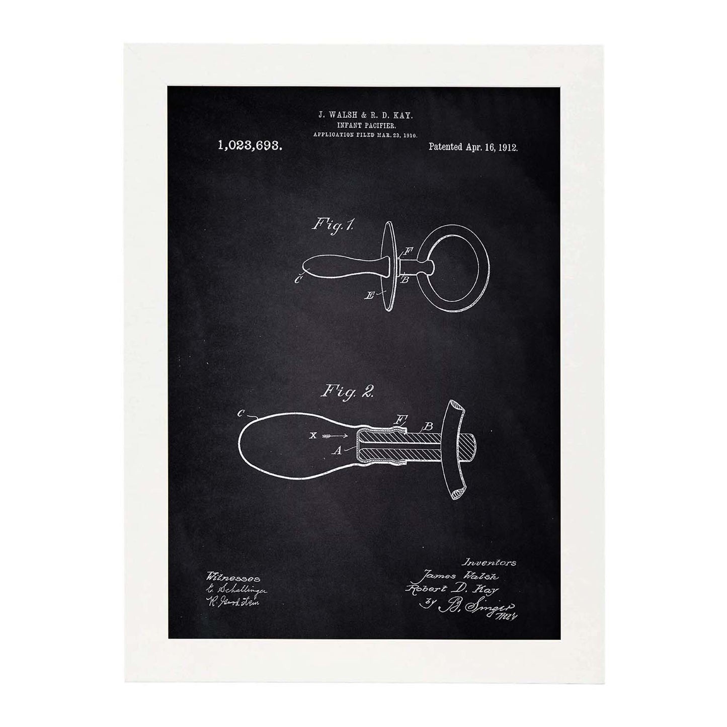 Poster con patente de Chupete 2. Lámina con diseño de patente antigua-Artwork-Nacnic-A3-Marco Blanco-Nacnic Estudio SL