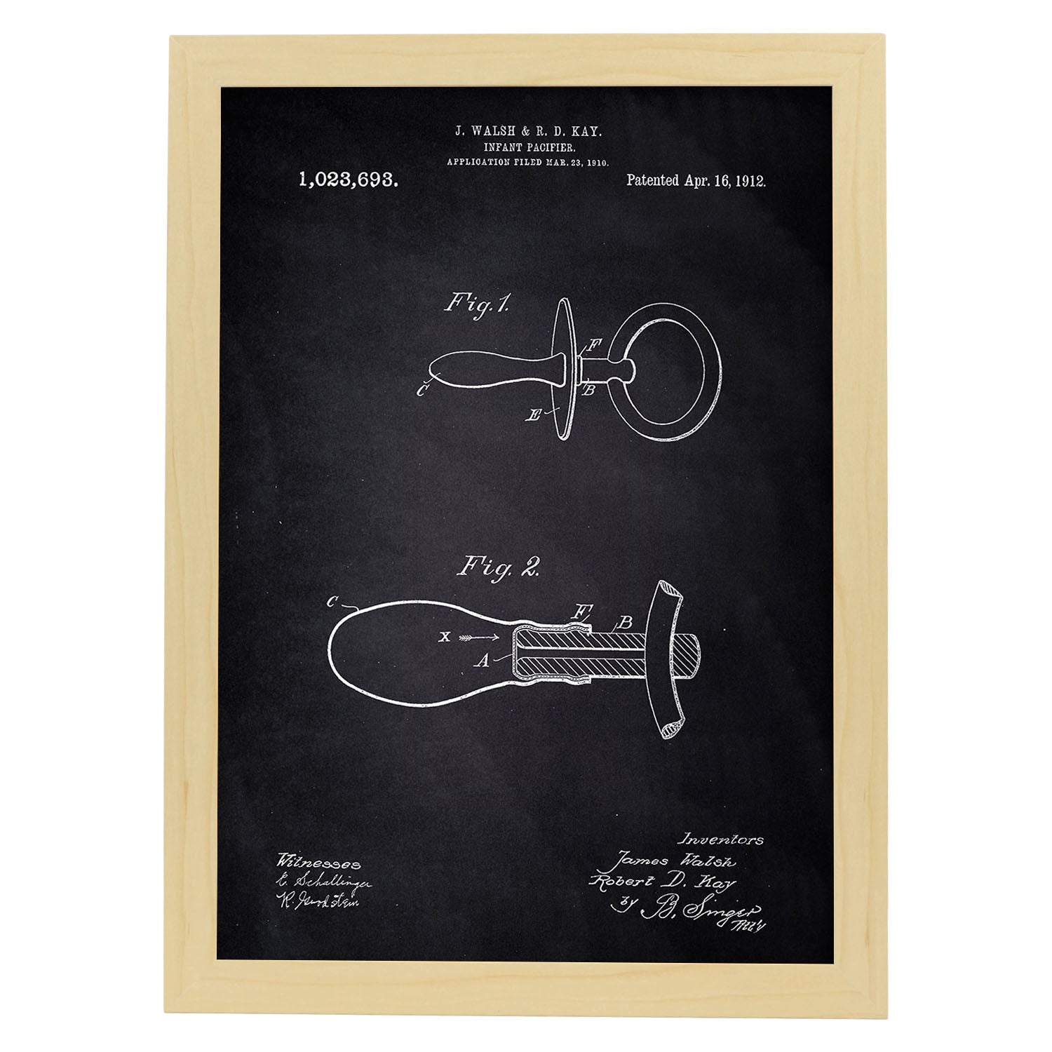 Poster con patente de Chupete 2. Lámina con diseño de patente antigua-Artwork-Nacnic-A3-Marco Madera clara-Nacnic Estudio SL
