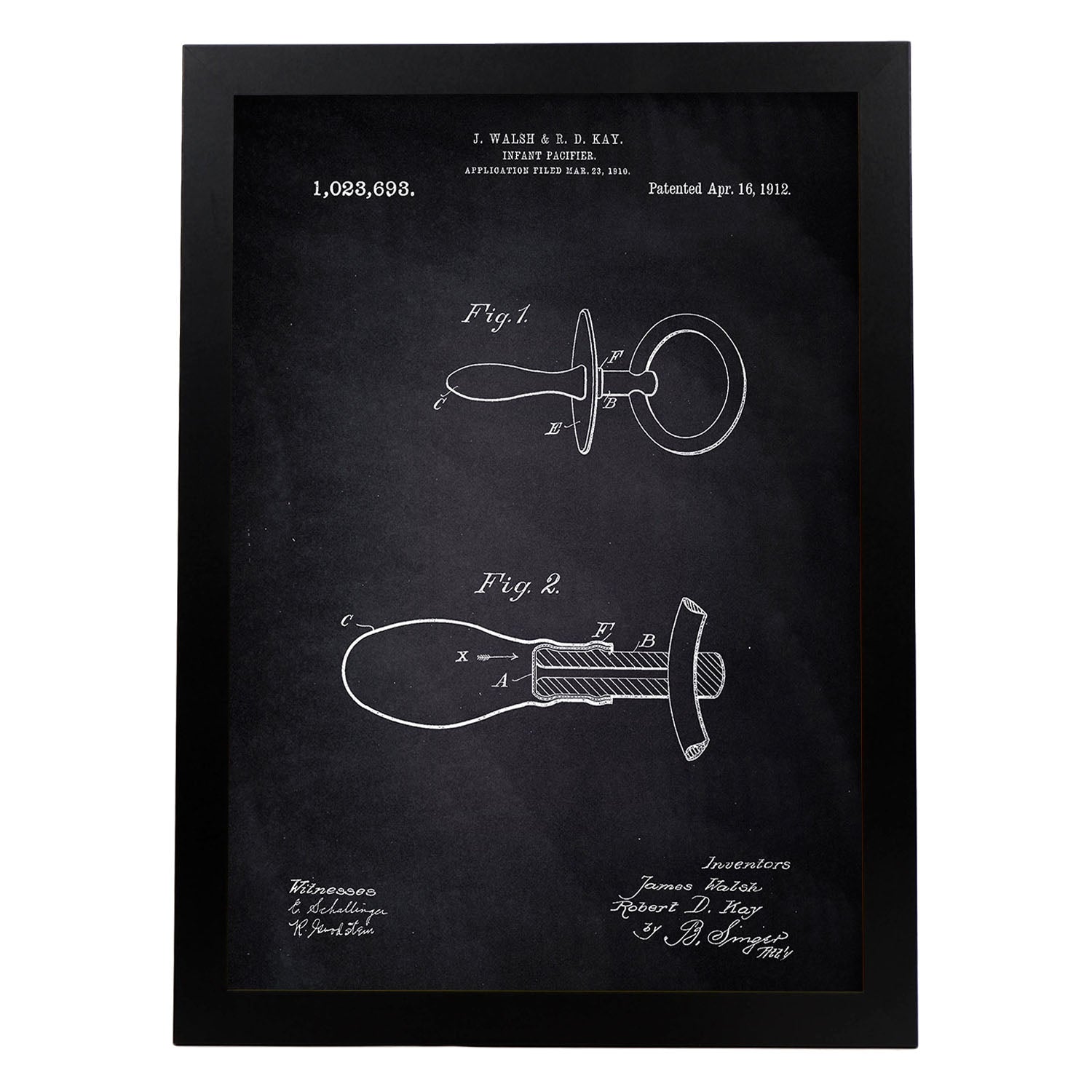Poster con patente de Chupete 2. Lámina con diseño de patente antigua-Artwork-Nacnic-A3-Marco Negro-Nacnic Estudio SL