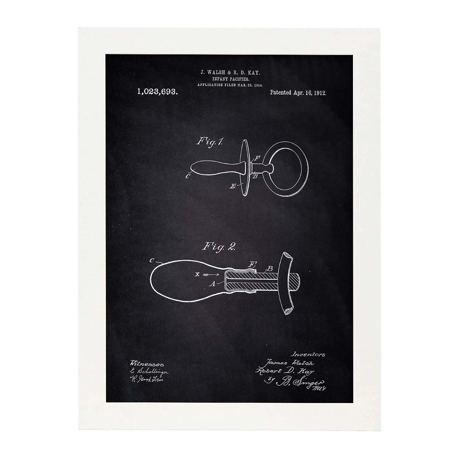 Poster con patente de Chupete 2. Lámina con diseño de patente antigua-Artwork-Nacnic-A4-Marco Blanco-Nacnic Estudio SL