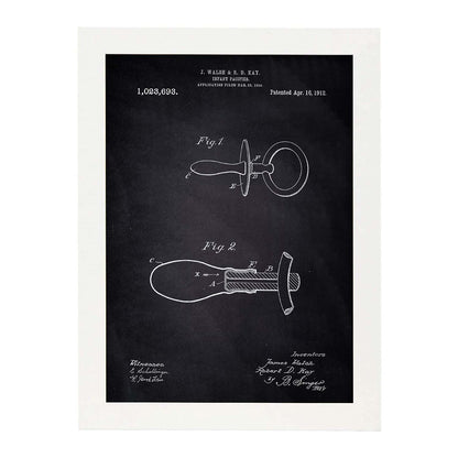 Poster con patente de Chupete 2. Lámina con diseño de patente antigua-Artwork-Nacnic-A4-Marco Blanco-Nacnic Estudio SL