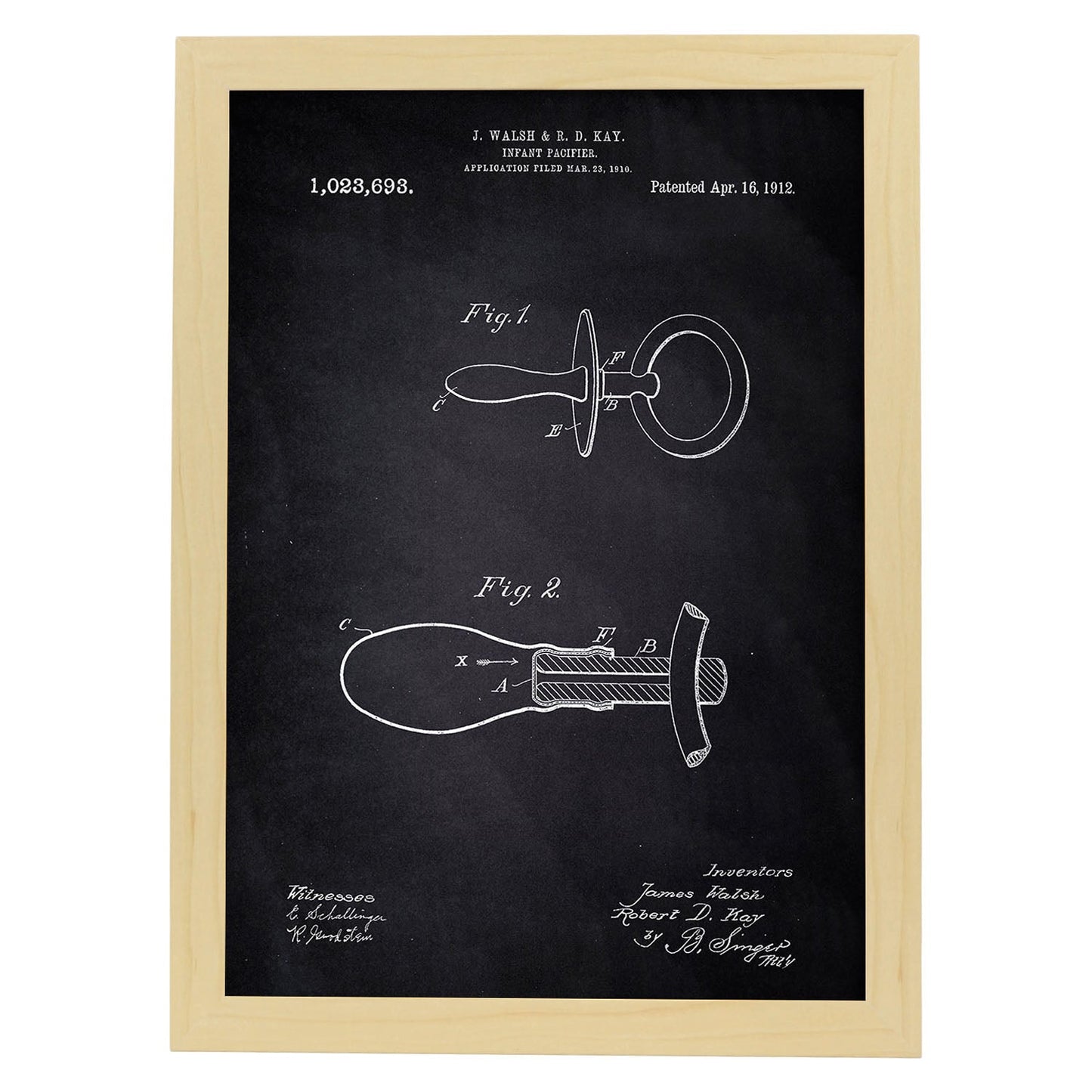 Poster con patente de Chupete 2. Lámina con diseño de patente antigua-Artwork-Nacnic-A4-Marco Madera clara-Nacnic Estudio SL