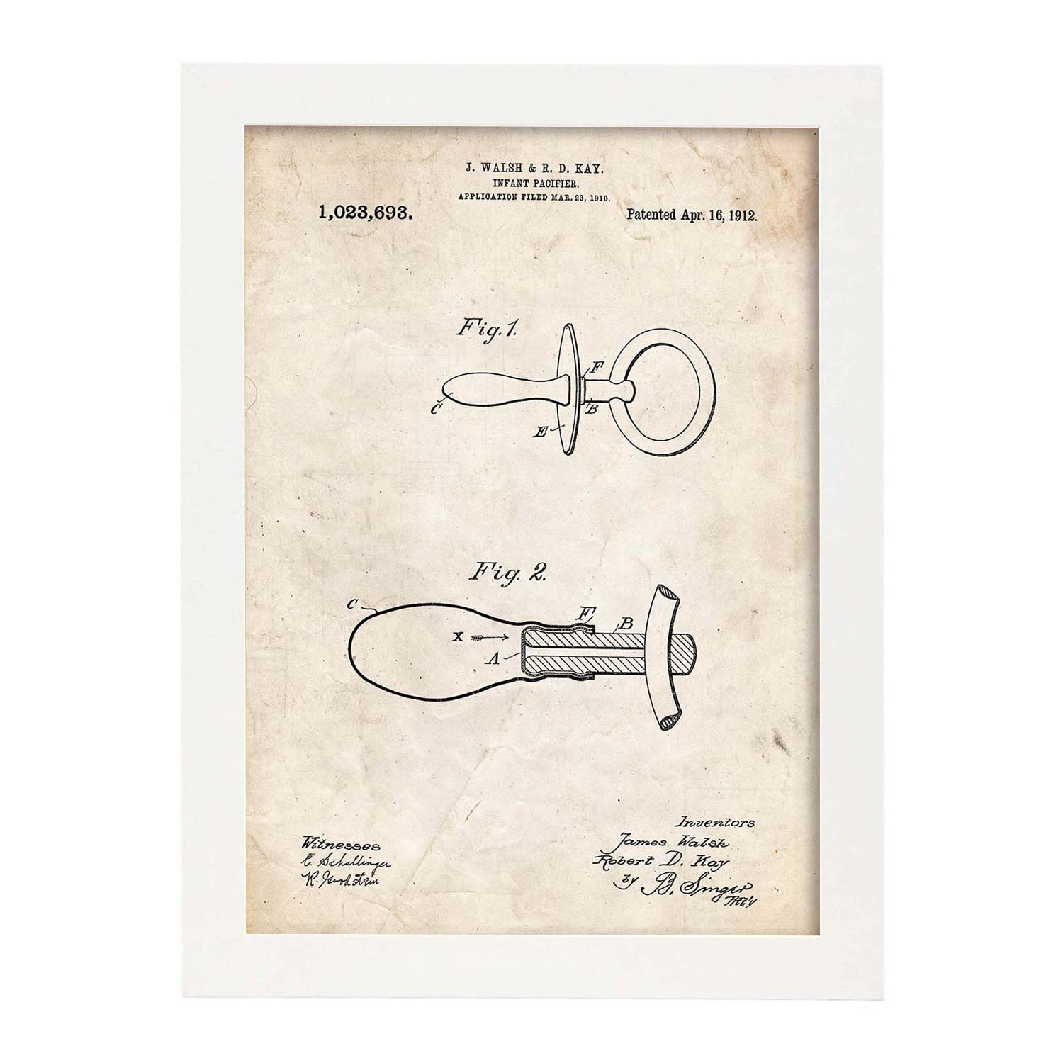 Poster con patente de Chupete 2. Lámina con diseño de patente antigua.-Artwork-Nacnic-A3-Marco Blanco-Nacnic Estudio SL