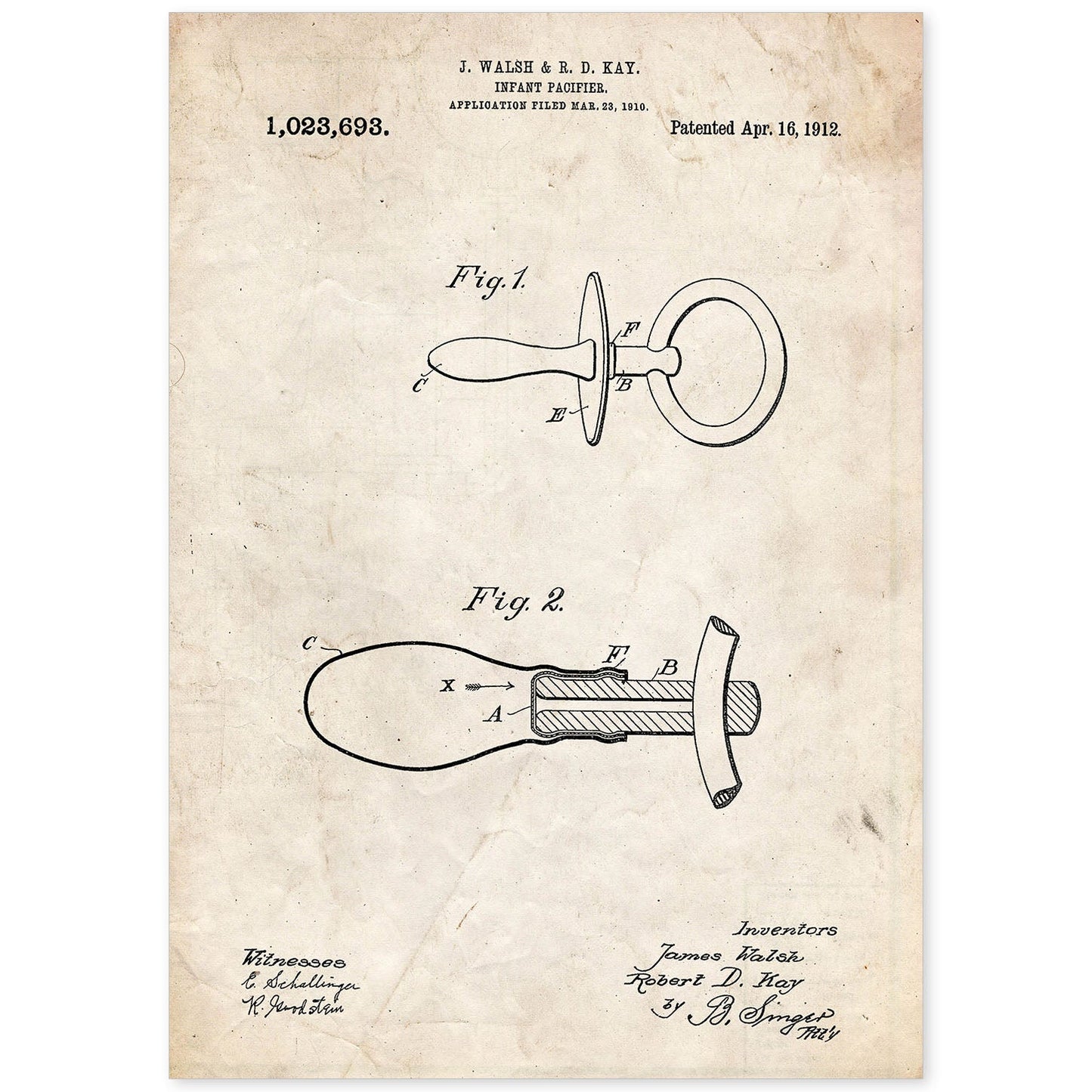 Poster con patente de Chupete 2. Lámina con diseño de patente antigua.-Artwork-Nacnic-A4-Sin marco-Nacnic Estudio SL