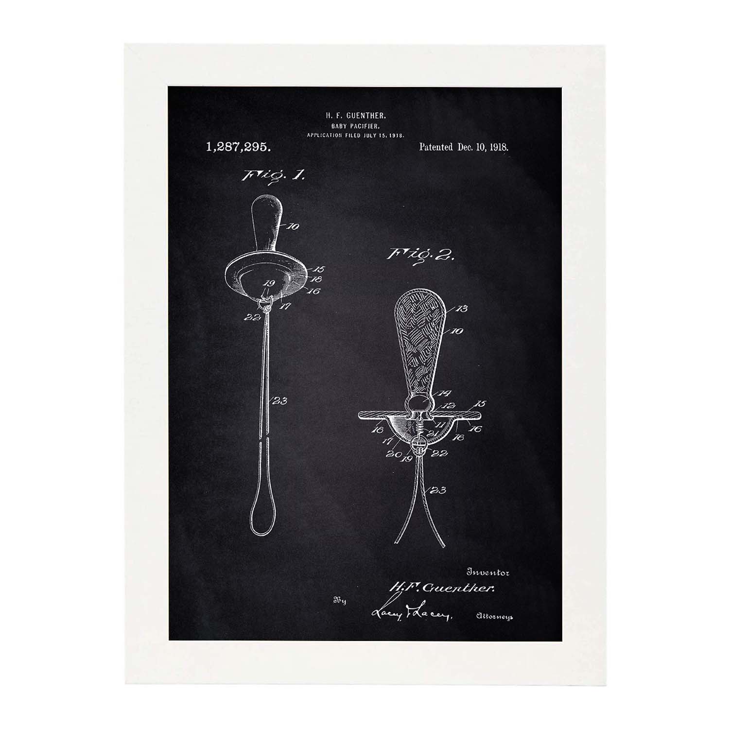 Poster con patente de Chupete. Lámina con diseño de patente antigua-Artwork-Nacnic-A3-Marco Blanco-Nacnic Estudio SL