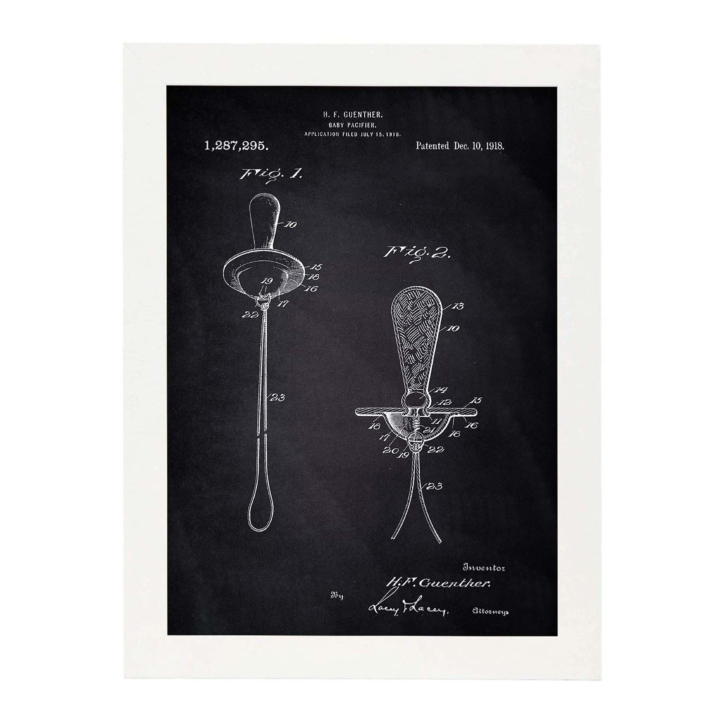 Poster con patente de Chupete. Lámina con diseño de patente antigua-Artwork-Nacnic-A4-Marco Blanco-Nacnic Estudio SL