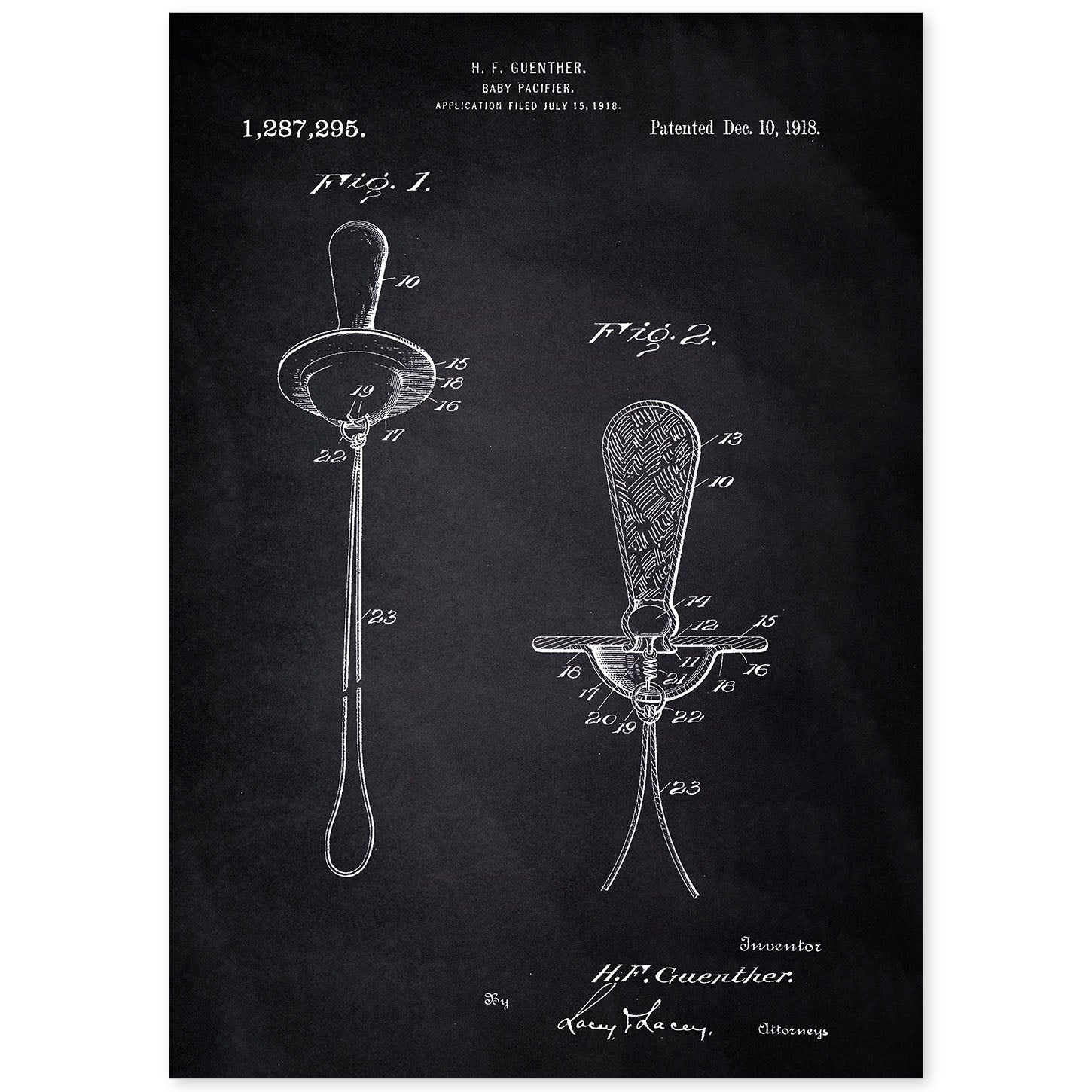 Poster con patente de Chupete. Lámina con diseño de patente antigua-Artwork-Nacnic-A4-Sin marco-Nacnic Estudio SL