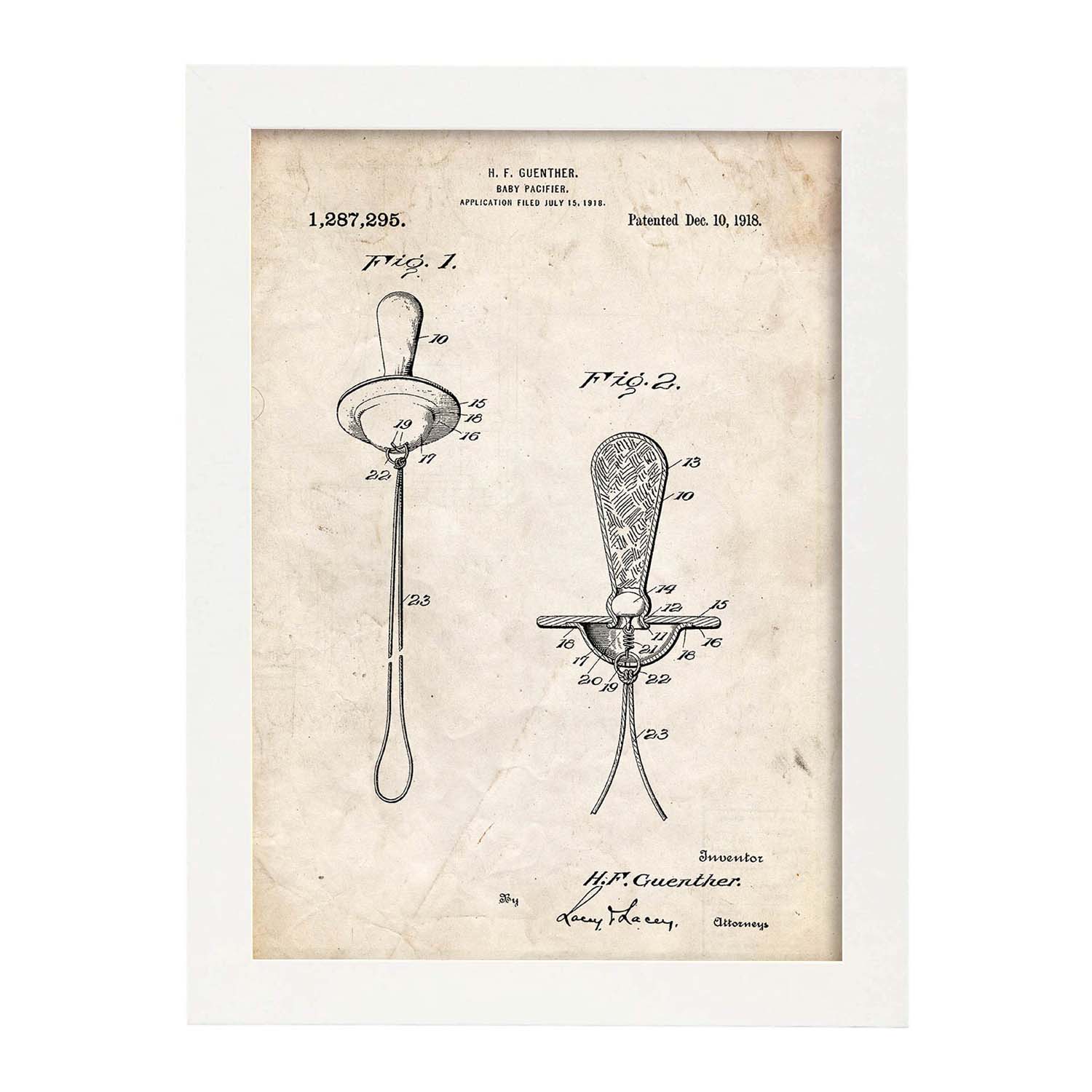 Poster con patente de Chupete. Lámina con diseño de patente antigua.-Artwork-Nacnic-A3-Marco Blanco-Nacnic Estudio SL