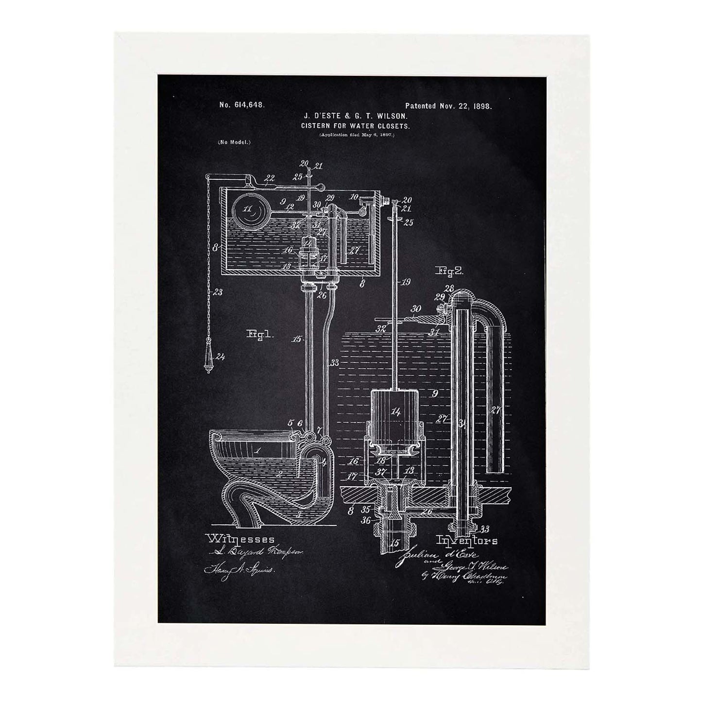 Poster con patente de Cisterna. Lámina con diseño de patente antigua-Artwork-Nacnic-A3-Marco Blanco-Nacnic Estudio SL
