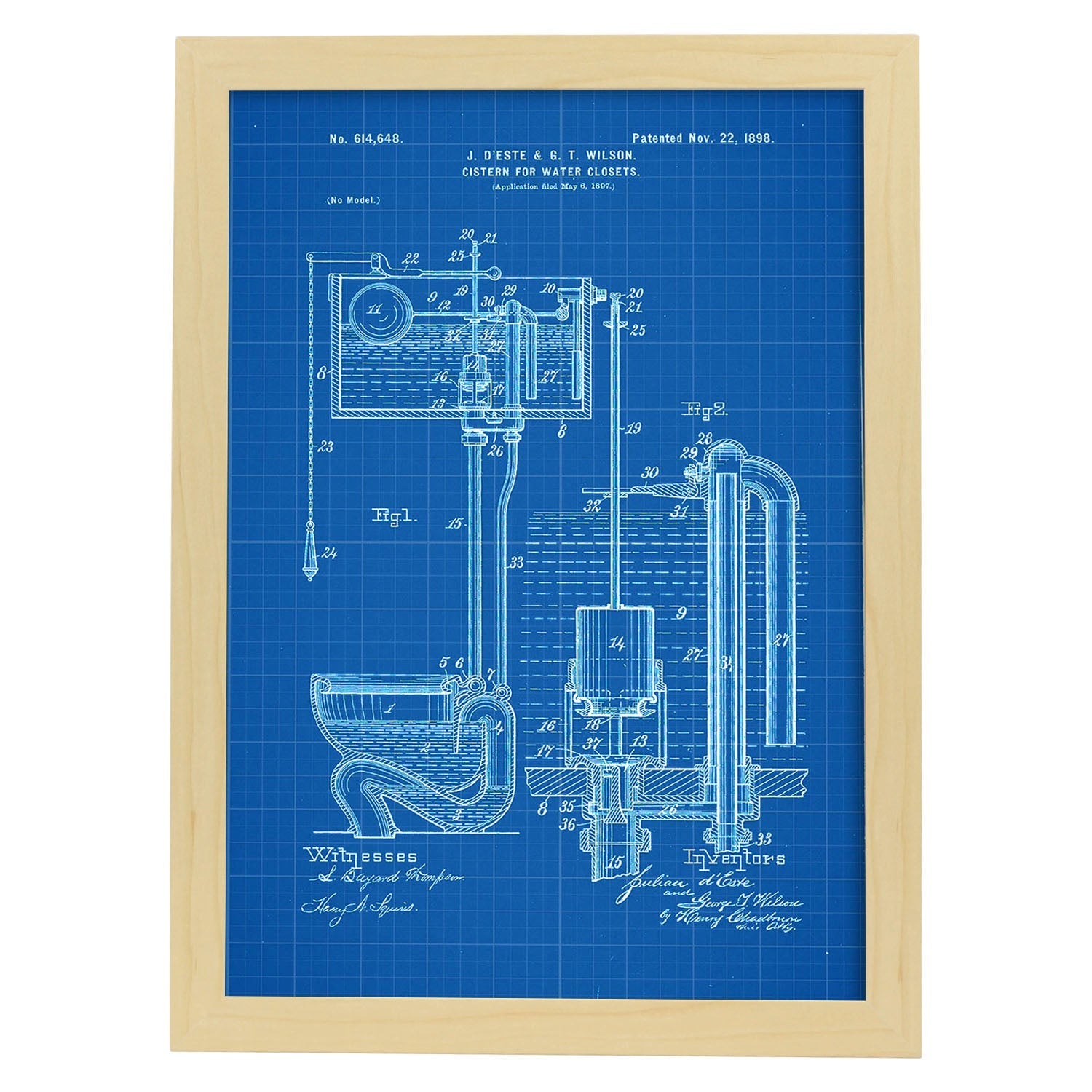 Poster con patente de Cisterna. Lámina con diseño de patente antigua-Artwork-Nacnic-A3-Marco Madera clara-Nacnic Estudio SL