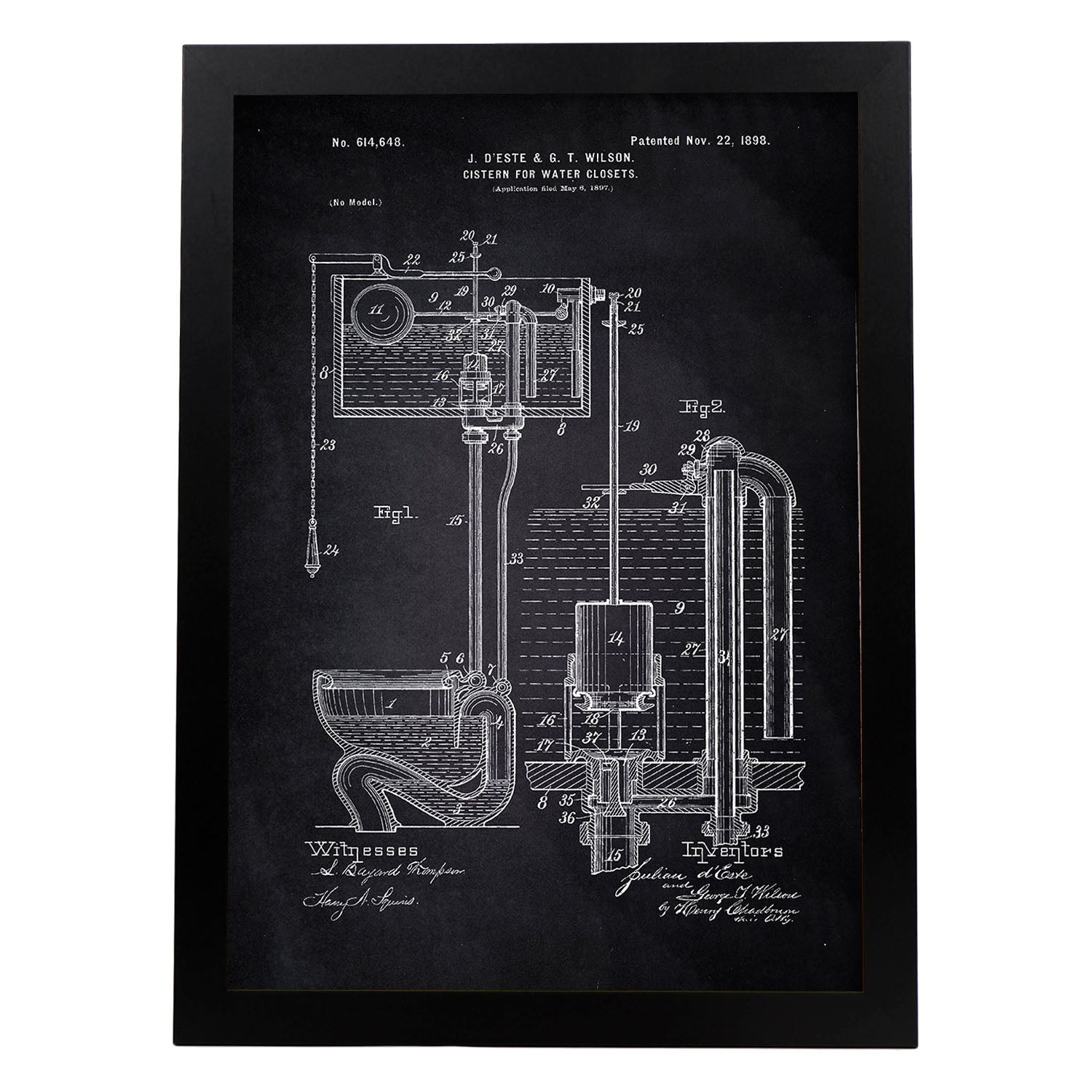 Poster con patente de Cisterna. Lámina con diseño de patente antigua-Artwork-Nacnic-A3-Marco Negro-Nacnic Estudio SL