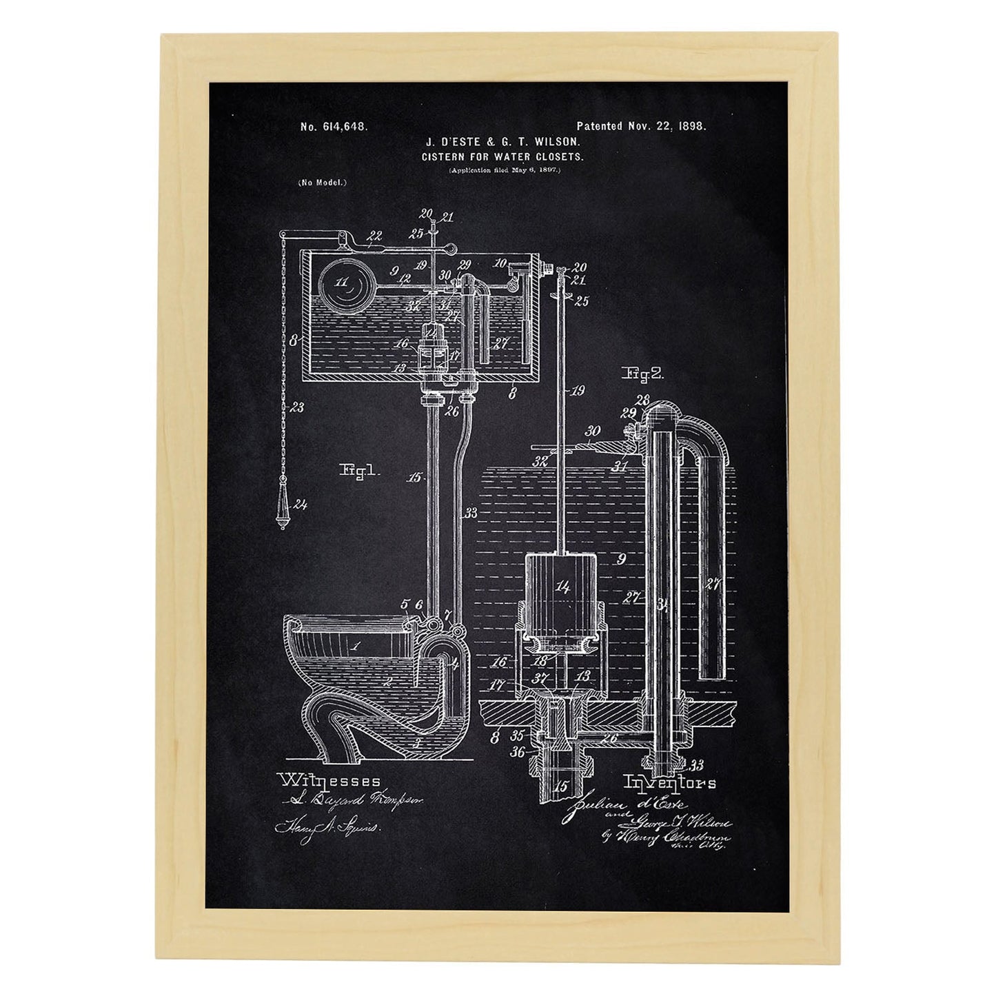 Poster con patente de Cisterna. Lámina con diseño de patente antigua-Artwork-Nacnic-A4-Marco Madera clara-Nacnic Estudio SL