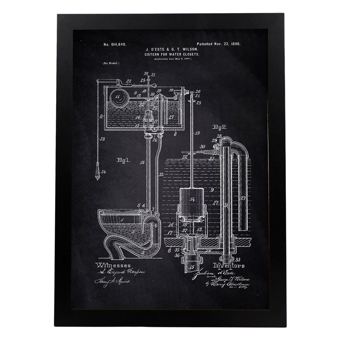 Poster con patente de Cisterna. Lámina con diseño de patente antigua-Artwork-Nacnic-A4-Marco Negro-Nacnic Estudio SL