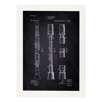 Poster con patente de Clarinete. Lámina con diseño de patente antigua-Artwork-Nacnic-A4-Marco Blanco-Nacnic Estudio SL