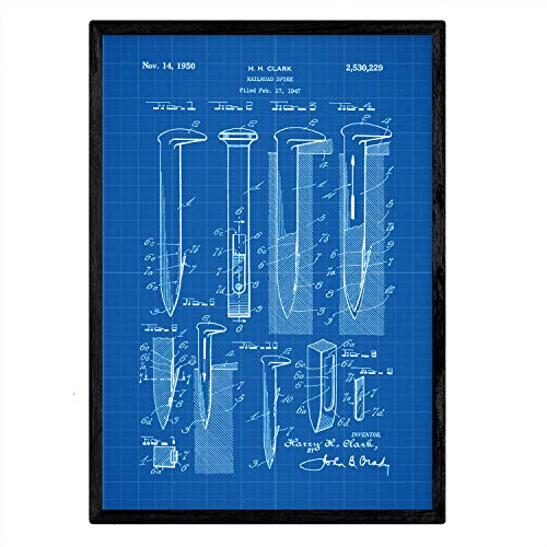 Poster con patente de Clavos de ferrocarril. Lámina con diseño de patente antigua-Artwork-Nacnic-Nacnic Estudio SL
