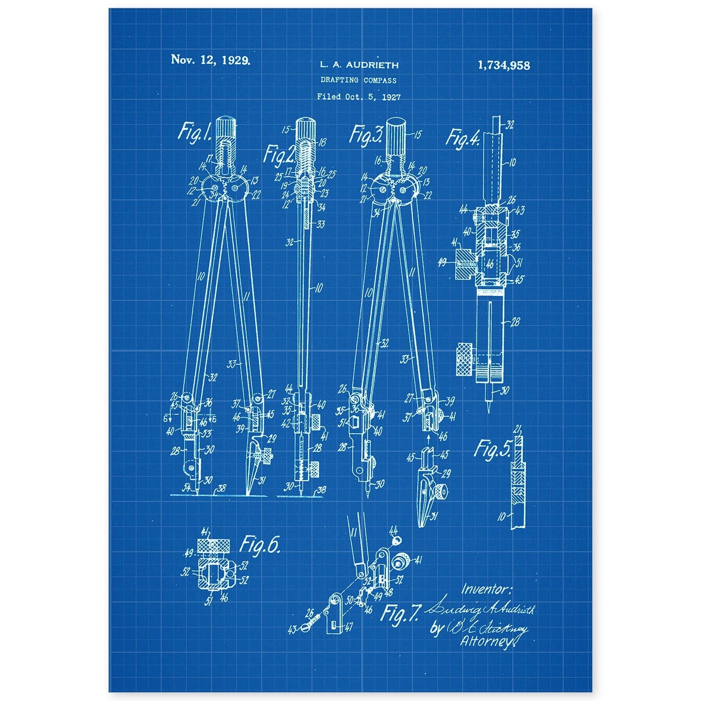 Poster con patente de Compas. Lámina con diseño de patente antigua-Artwork-Nacnic-A4-Sin marco-Nacnic Estudio SL