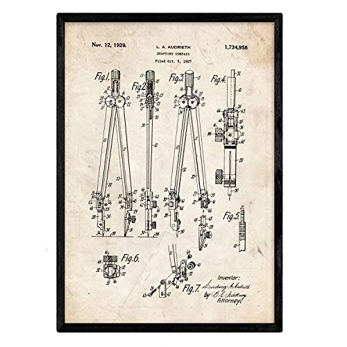 Poster con patente de Compas. Lámina con diseño de patente antigua.-Artwork-Nacnic-Nacnic Estudio SL