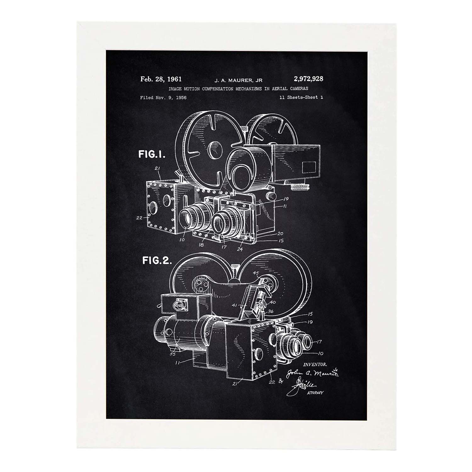 Poster con patente de Compensador de movimiento de la imagen. Lámina con diseño de patente antigua-Artwork-Nacnic-A3-Marco Blanco-Nacnic Estudio SL