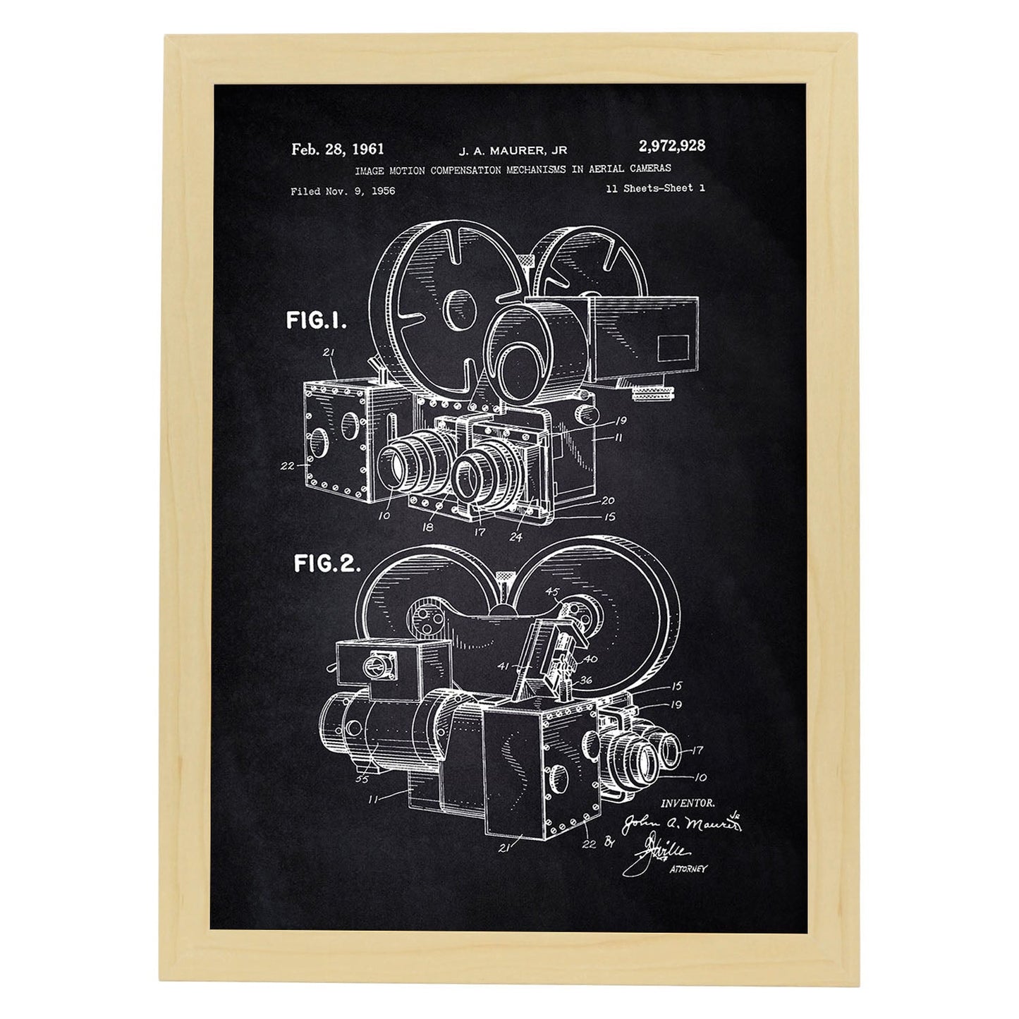 Poster con patente de Compensador de movimiento de la imagen. Lámina con diseño de patente antigua-Artwork-Nacnic-A3-Marco Madera clara-Nacnic Estudio SL