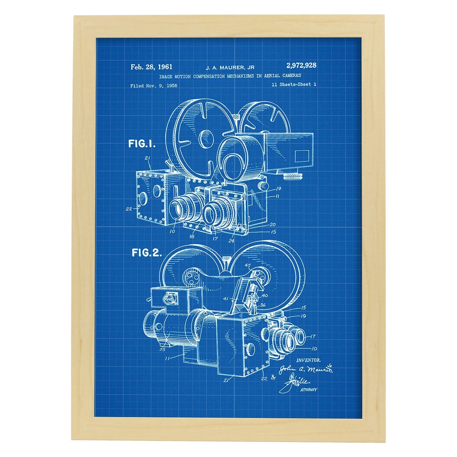 Poster con patente de Compensador de movimiento de la imagen. Lámina con diseño de patente antigua-Artwork-Nacnic-A3-Marco Madera clara-Nacnic Estudio SL