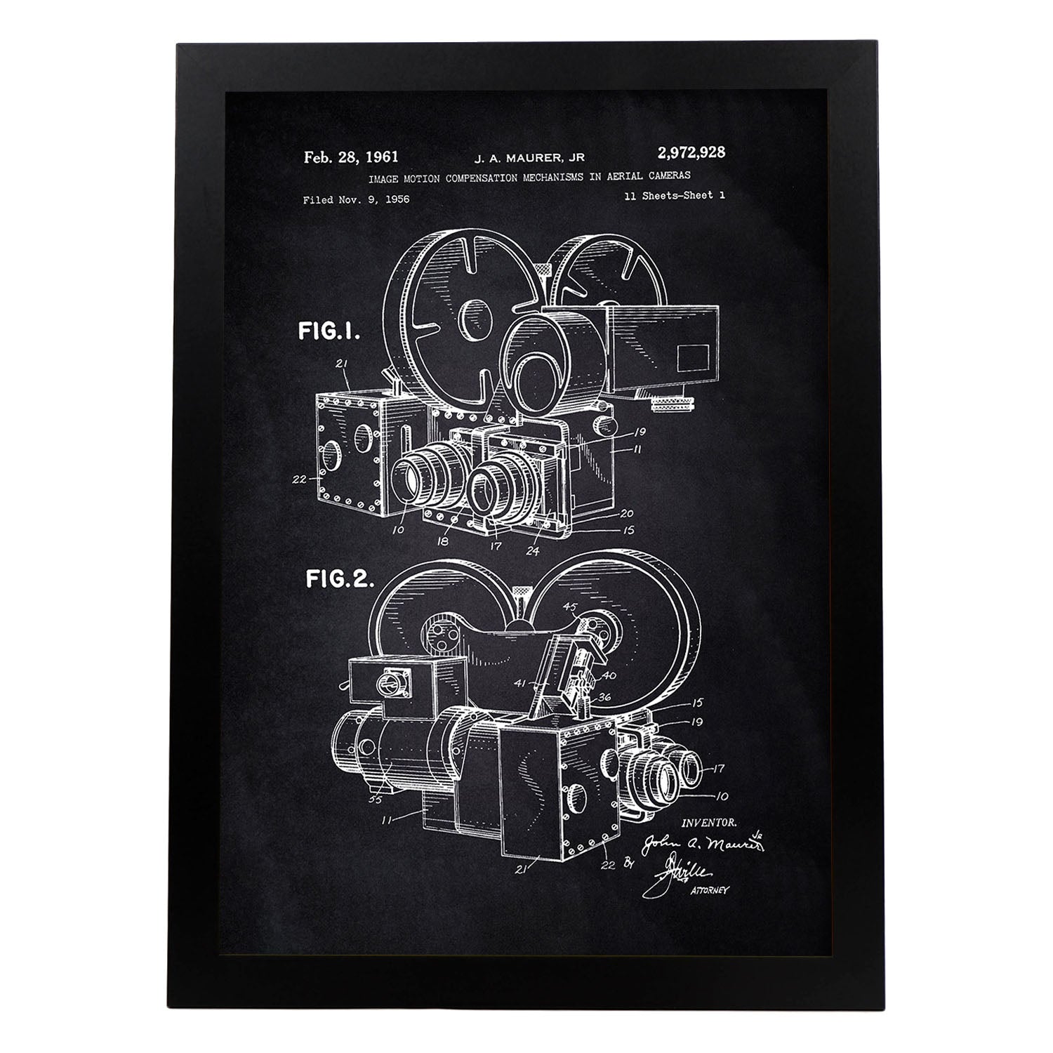 Poster con patente de Compensador de movimiento de la imagen. Lámina con diseño de patente antigua-Artwork-Nacnic-A3-Marco Negro-Nacnic Estudio SL