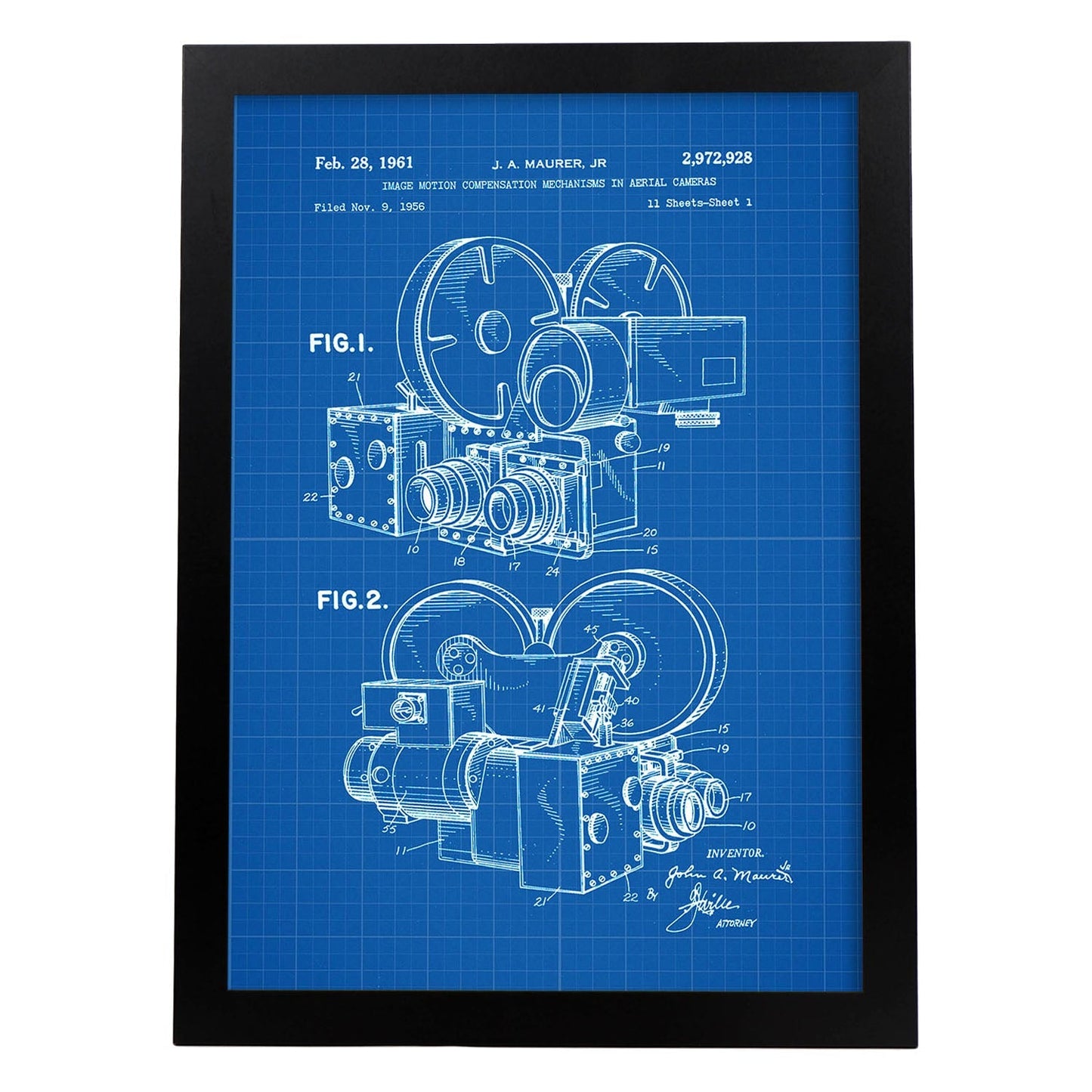 Poster con patente de Compensador de movimiento de la imagen. Lámina con diseño de patente antigua-Artwork-Nacnic-A3-Marco Negro-Nacnic Estudio SL