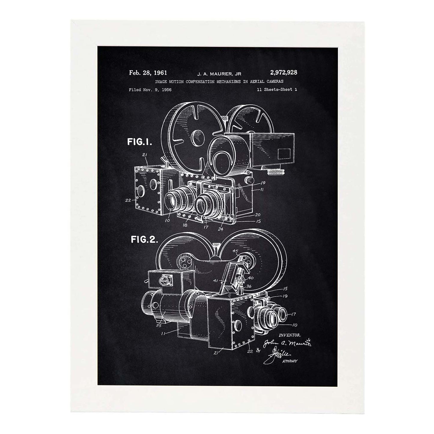 Poster con patente de Compensador de movimiento de la imagen. Lámina con diseño de patente antigua-Artwork-Nacnic-A4-Marco Blanco-Nacnic Estudio SL